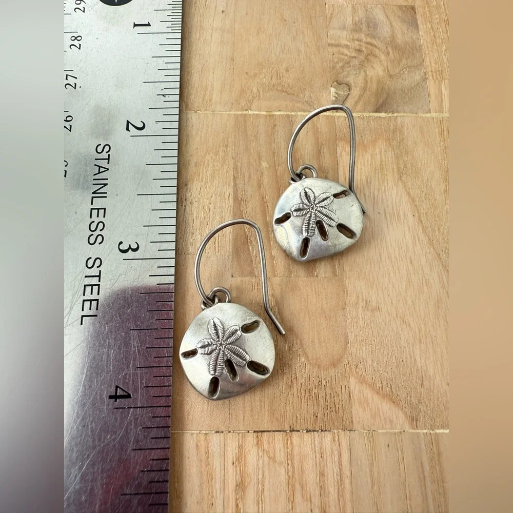 Solid silver sand dollar beach earrings on hooks